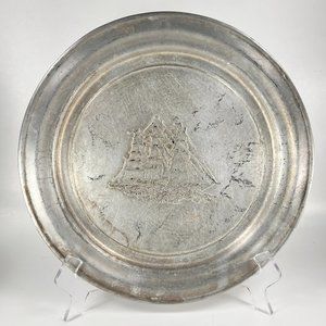 Vtg RWP Wilton Armetale Pewter Plate Schooner Ship Embossed Nautical One Plate